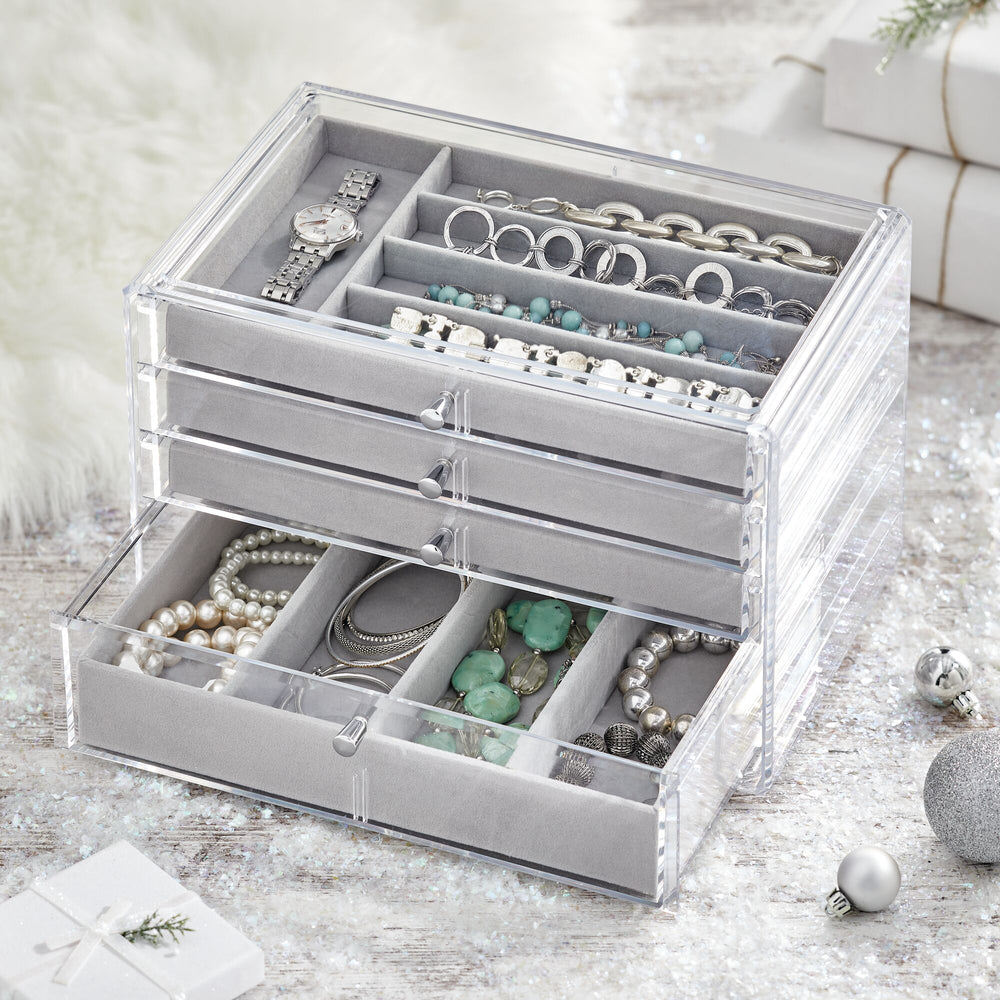 mDesign Plastic Jewelry Box, 4 Removable Storage Organizer Trays
