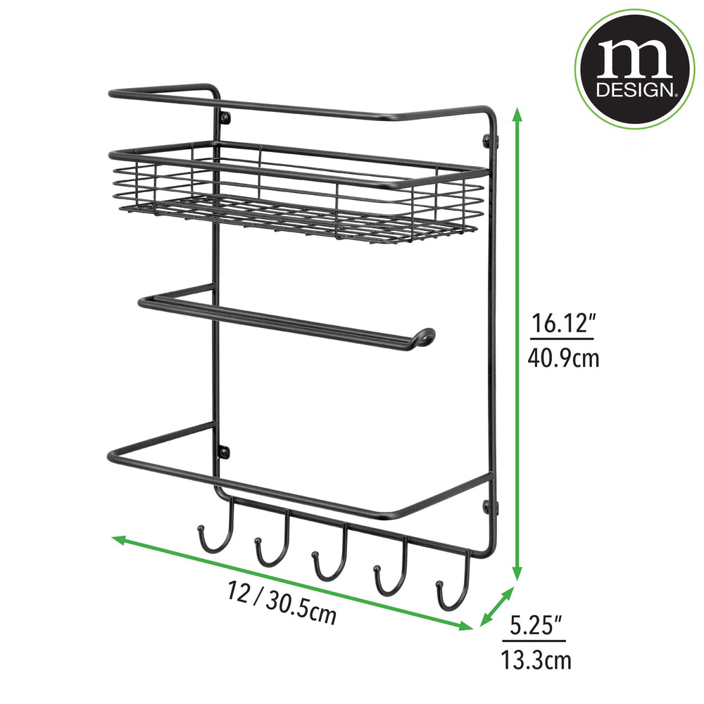 mDesign Metal Wall Mount Paper Towel Holder & Spice Rack Shelf