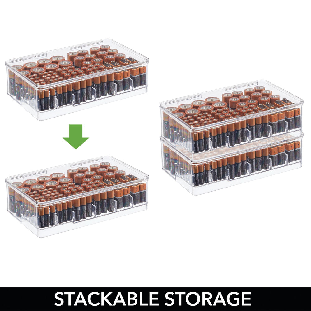 mDesign Stackable Divided Battery Storage Organizer Box Clear
