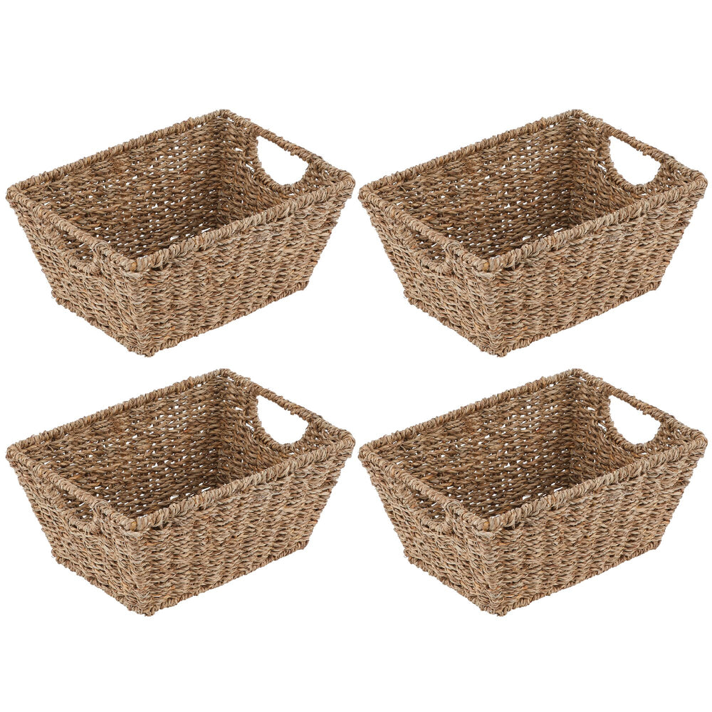 Mdesign Woven Seagrass Home Storage Basket With Lid, Set Of 3