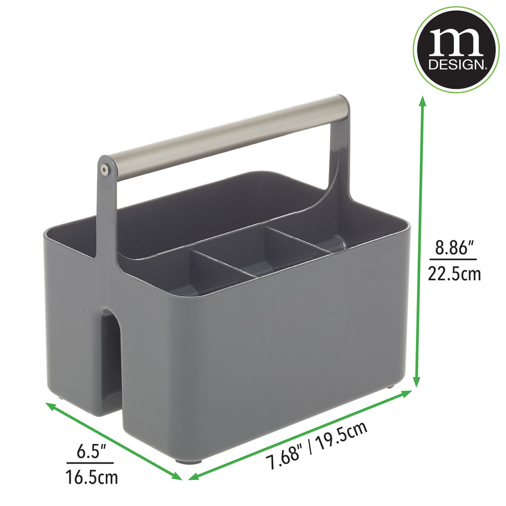 mDesign Divided Shower Caddy Organizer, Bamboo Handle - Charcoal
