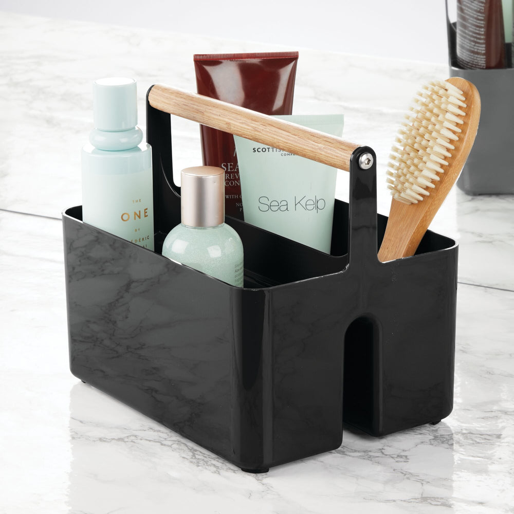 mDesign Plastic Divided Shower Organizer Basket Caddy Tote, Handle - Dark  Gray