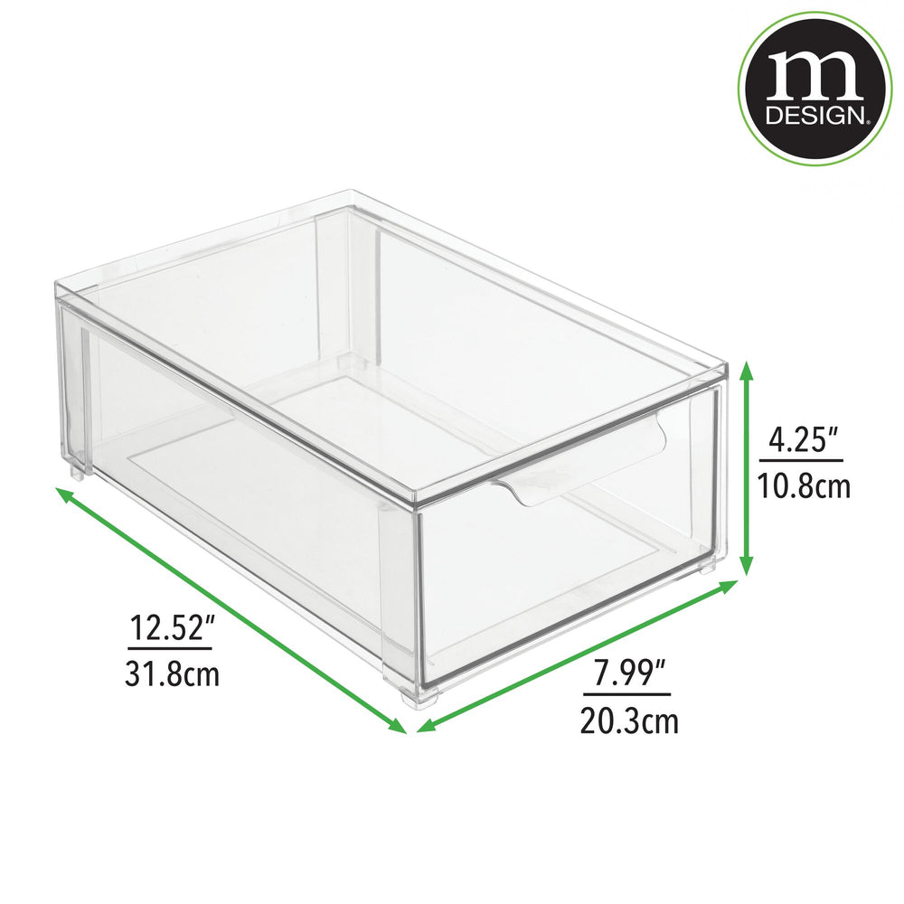 mDesign Plastic Stacking Closet Storage Organizer Bin with Drawer