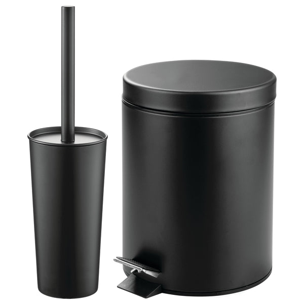 color:black||black round step trash can + bowl brush set