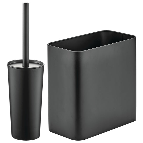 color:black||black trash can + bowl brush set