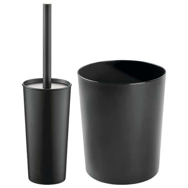 color:black||black round trash can + bowl brush set