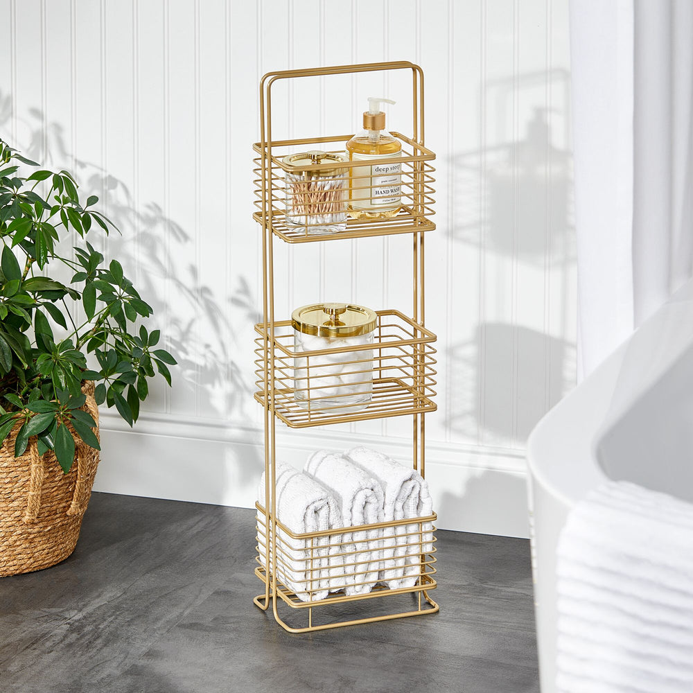 mDesign Slim Metal Wire 3-Tier Standing Bathroom Storage Baskets - Matte Black