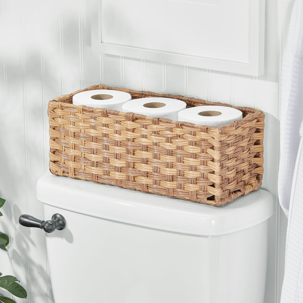 Black Bathroom Toiletries Storage Organizer Vanity Basket for Top Tank,  Toilet Paper Roll Holder Basket