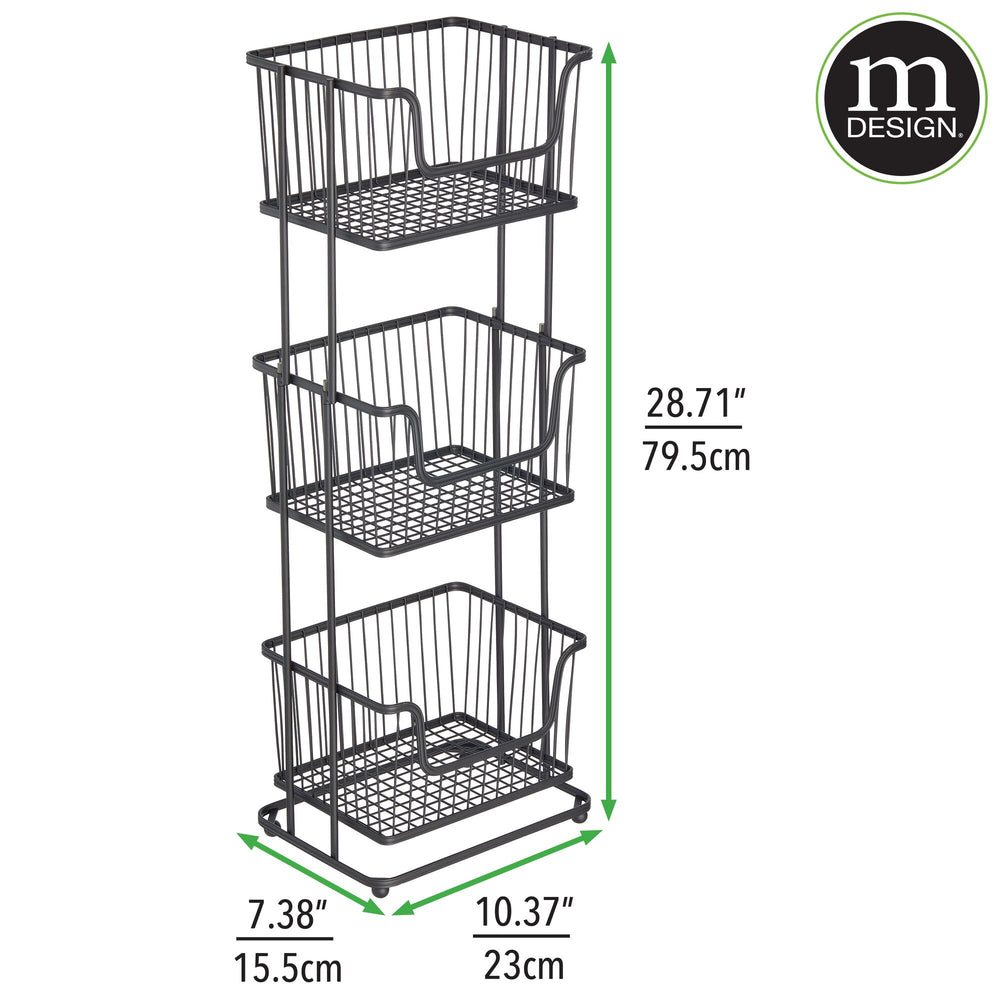 mDesign Steel Freestanding 3-Tier Storage Organizer Tower with Baskets - Black