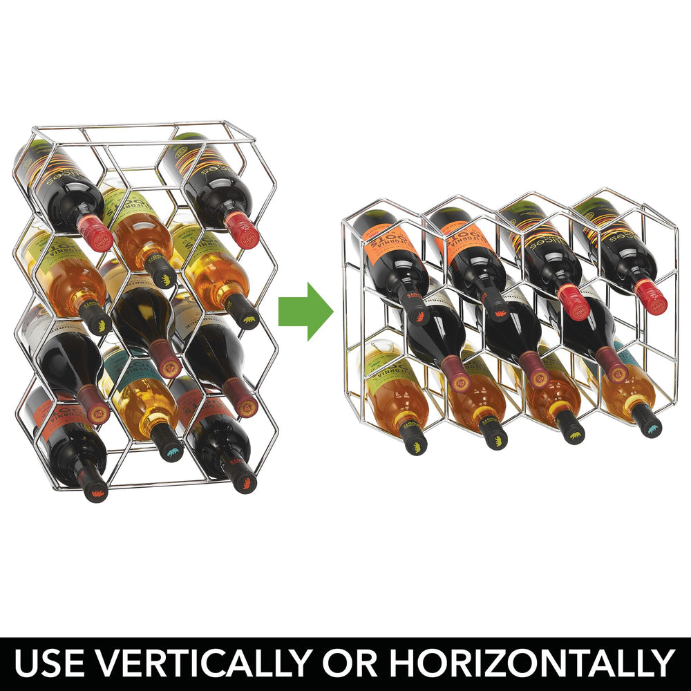 mDesign Hexagon 11 Bottle Holder Wine Rack for Kitchen Counter or Fridge, Chrome