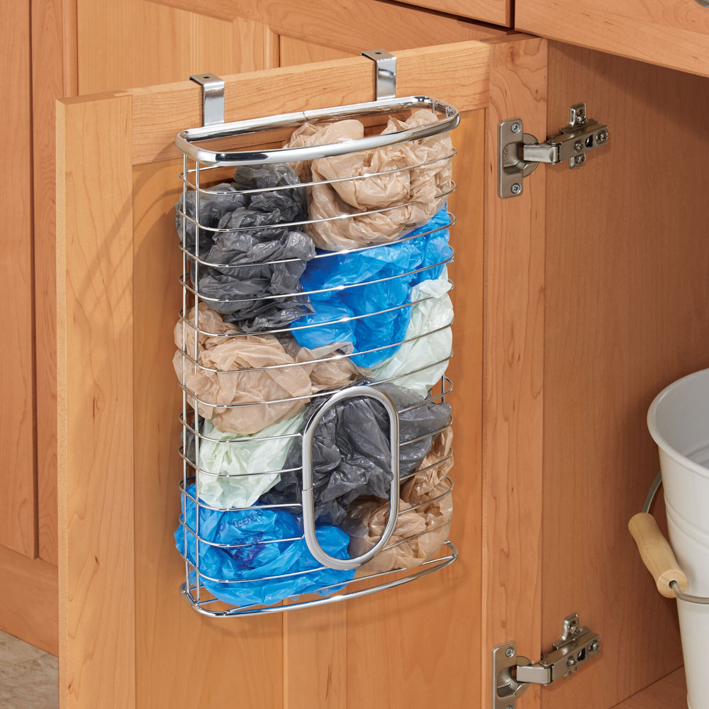 BAOOOFU Plastic Bag Holder, Wall Mount Trash Bag Dispenser Roll Holder, Kitchen Grocery Bags Storage, Easy Hanging Over Cabinet Door Under Sink Bag