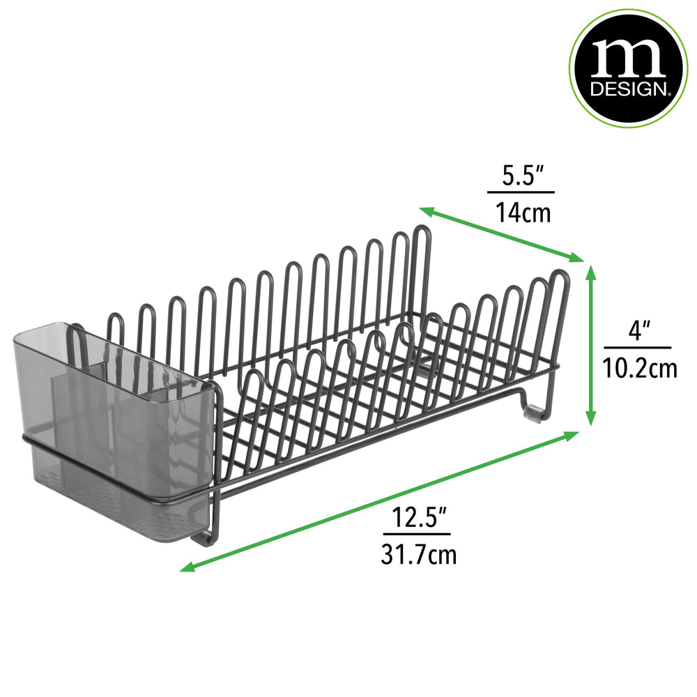 mDesign Compact Dish Drying Rack and Silicone Mat, Set of 2