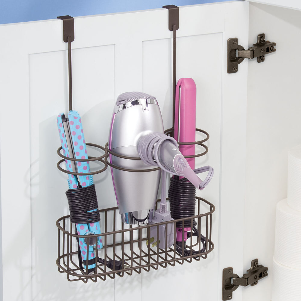 mDesign Steel Over Cabinet/Door Hair Dryer Storage Organizer Holder - Chrome